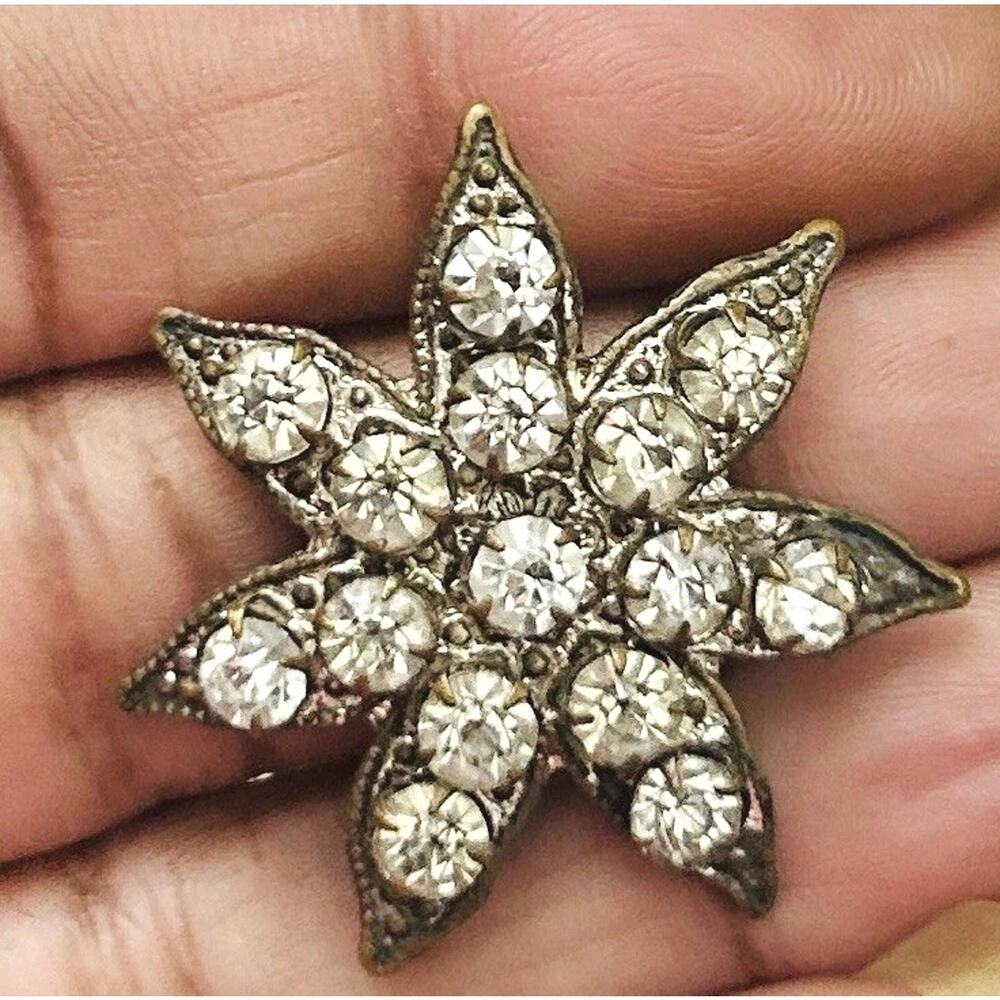 Antique Victorian Brooch Pin Paste Stones 7 Pointed Star Flower